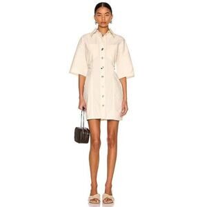 NANUSHKA Jayla Short Sleeve Recycled Nylon Cotton Crinkle Shirt Cream Dress XS